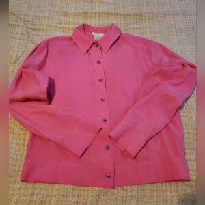 Tracy M. Pink Silk & Tencel 2/3 Sleeve Button Up Blouse Size S Barbiecore